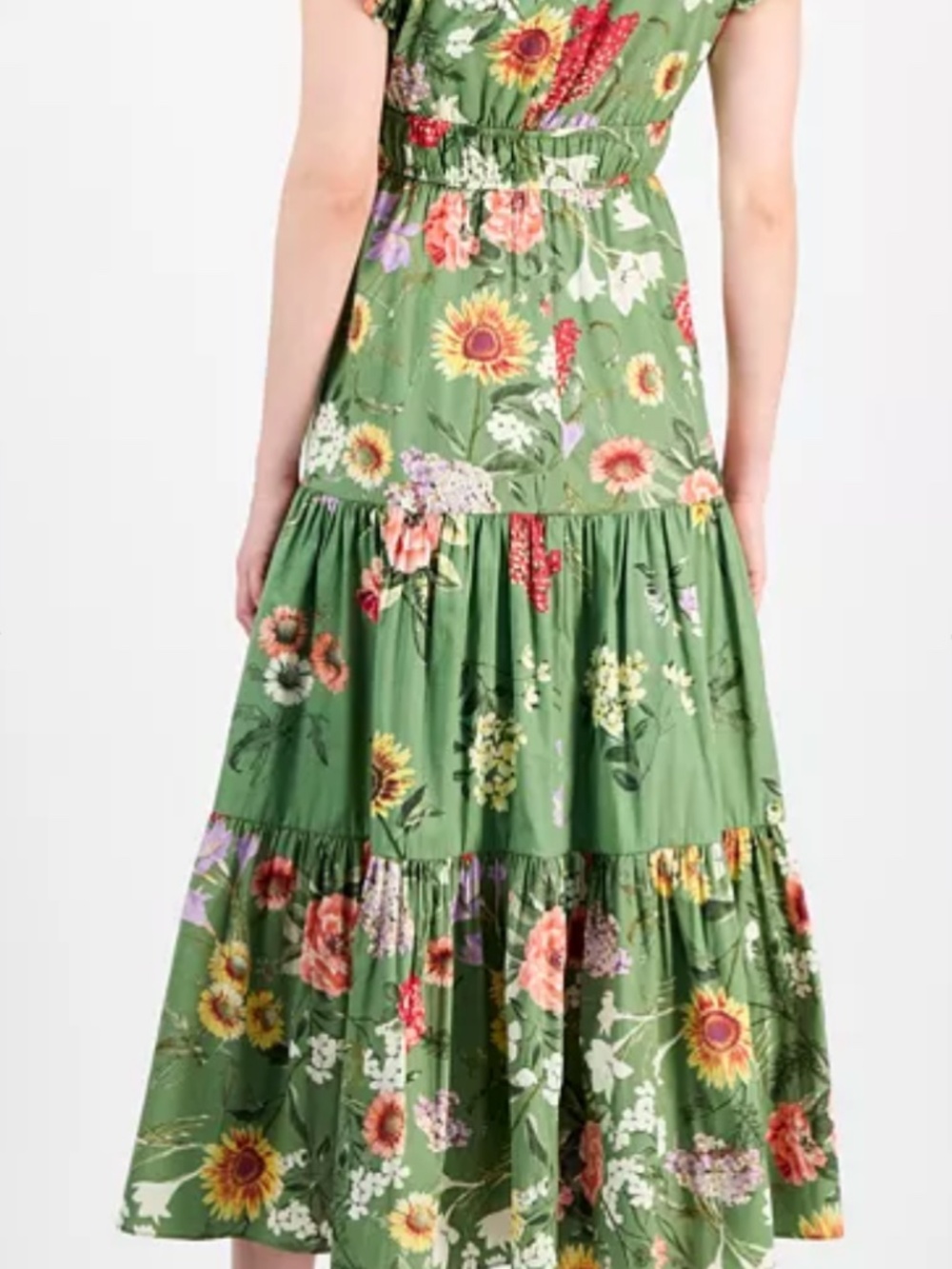 Anne Klein Green Floral Tiered Midi Dress Cottagecore Garden Party Large - Picture 12 of 13